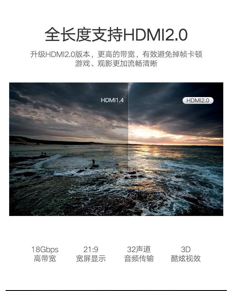 绿联 UGREEN hdmi线 50110 5米  高清2.0版 4K 3D视频线