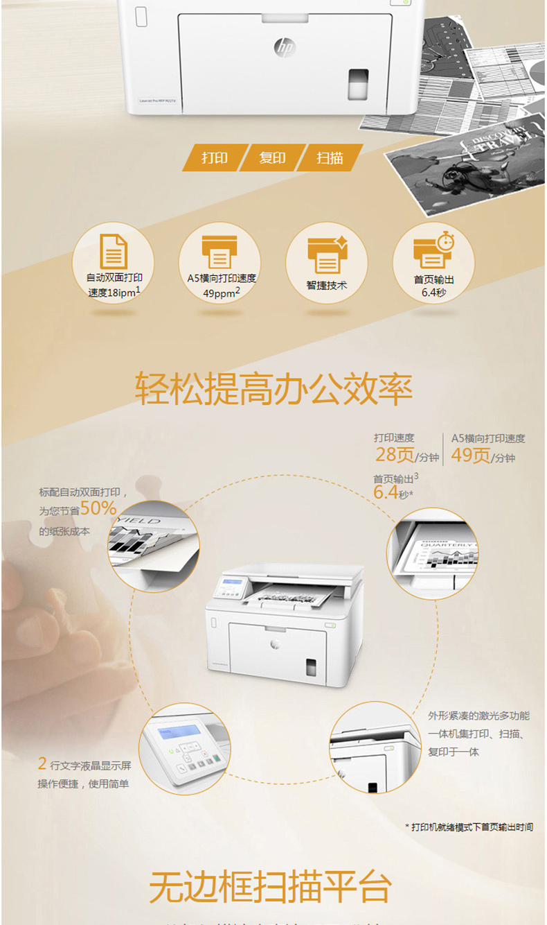 惠普 HP A4黑白激光多功能一体机 LaserJet Pro MFP M227D  (打印、复印、扫描)