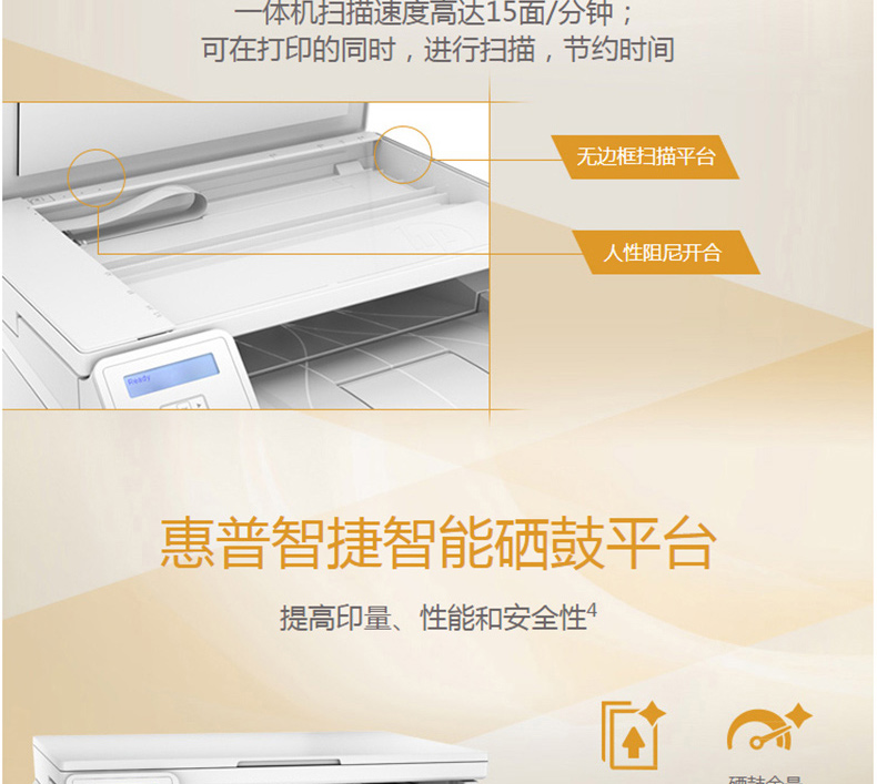 惠普 HP A4黑白激光多功能一体机 LaserJet Pro MFP M227D  (打印、复印、扫描)