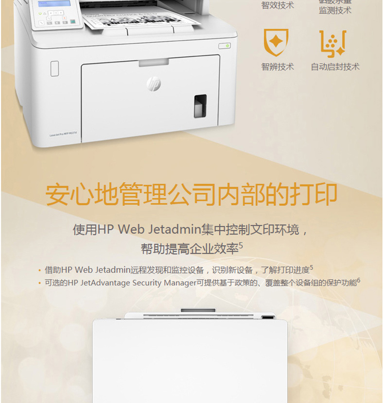 惠普 HP A4黑白激光多功能一体机 LaserJet Pro MFP M227D  (打印、复印、扫描)