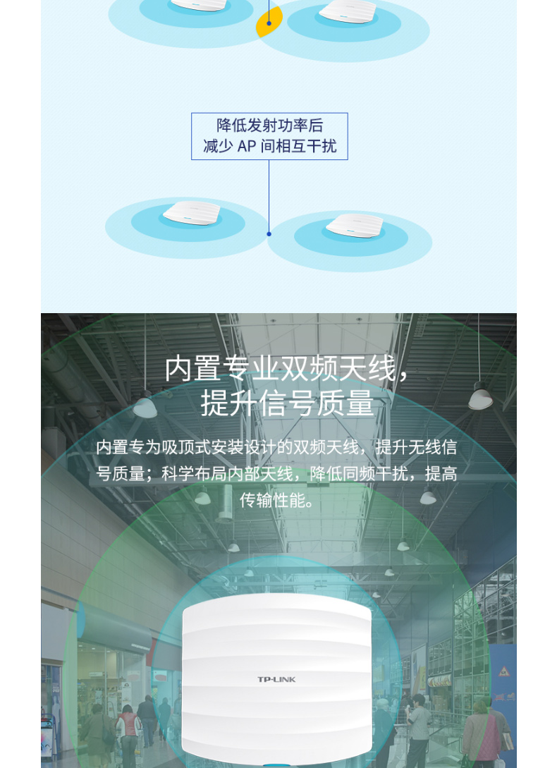 普联 TP-LINK 无线AP TL-AP1202C-PoE 双频 企业级 吸顶式 