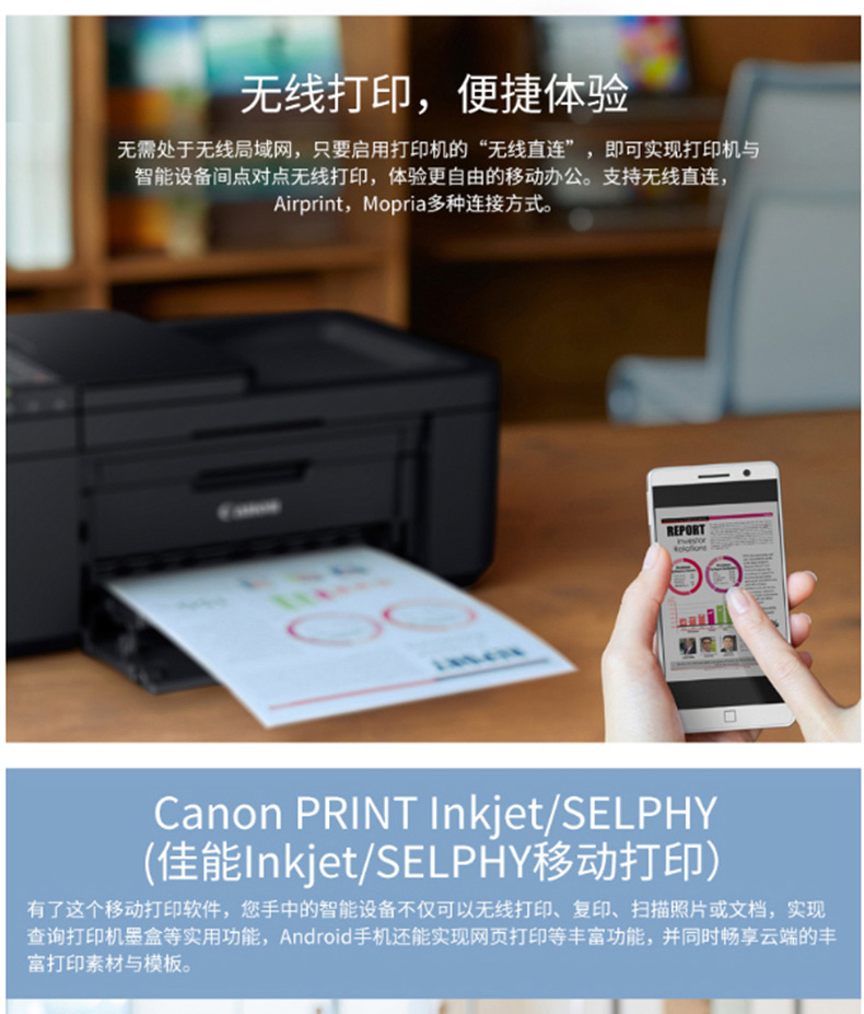 佳能 Canon A4无线智能商务彩色喷墨多功能一体机 PIXMA TR4580 （打印、复印、扫描、传真）