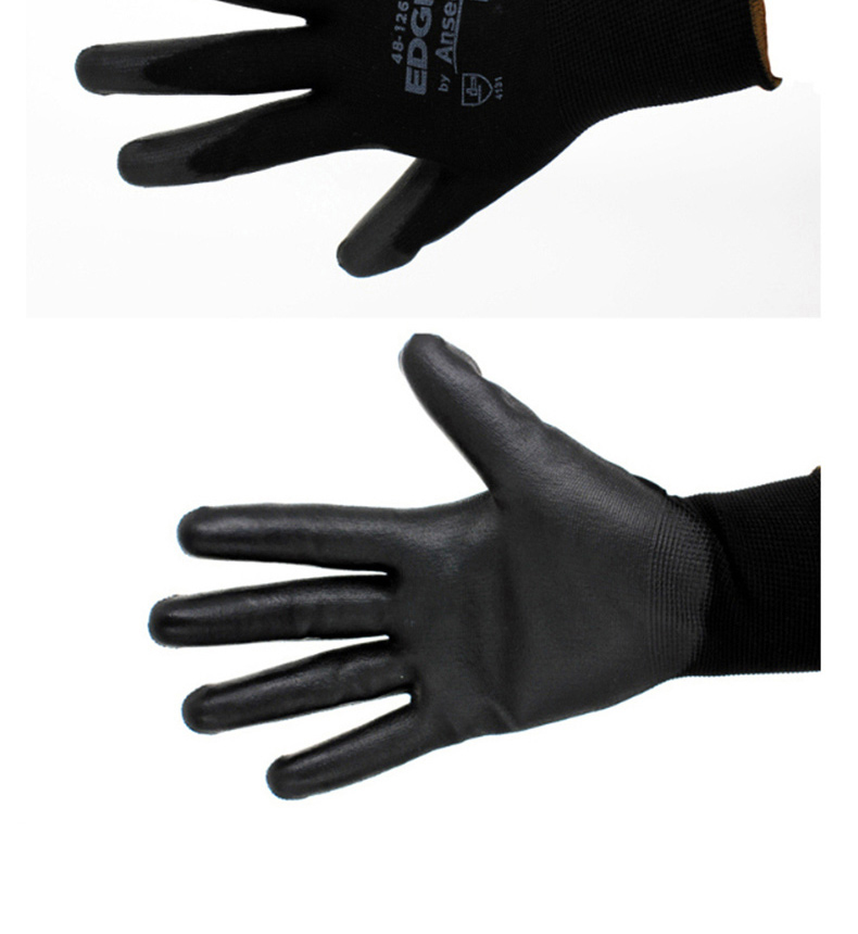 安思尔 Ansell 耐磨防滑手套PU丁腈涂层浸掌涤纶透气劳保工作防护手套 48-126 9号,12付/打 (黑色)
