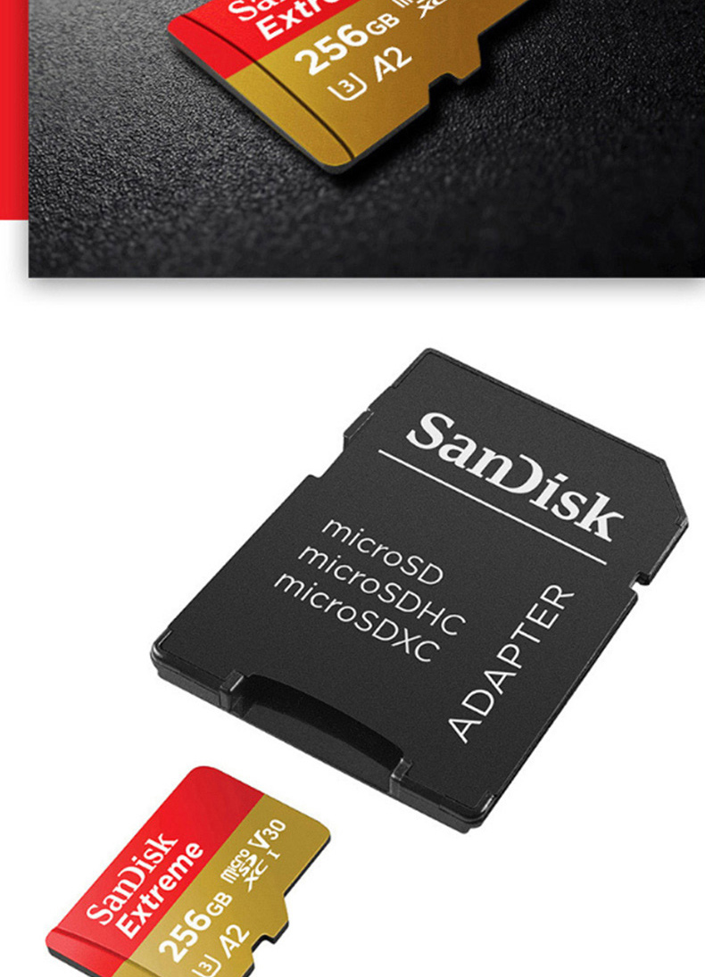 闪迪 SanDisk TF存储卡 SDSQXA1-256G-ZN6MA 256G  U3 V30 C10 4K A2 至尊极速移动版 读速160MB/s 写速90MB/s