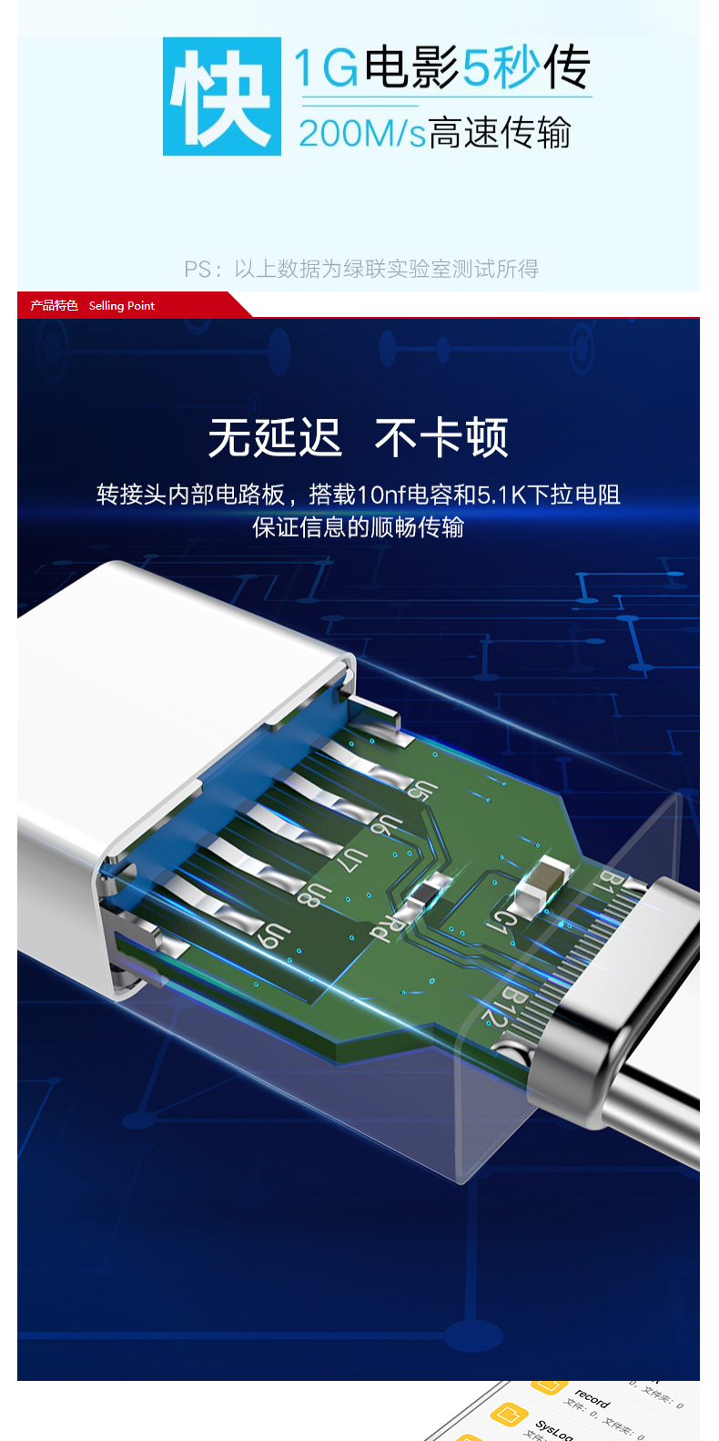 绿联 UGREEN Type-C转接头 30155 OTG数据线USB-C转换器头 