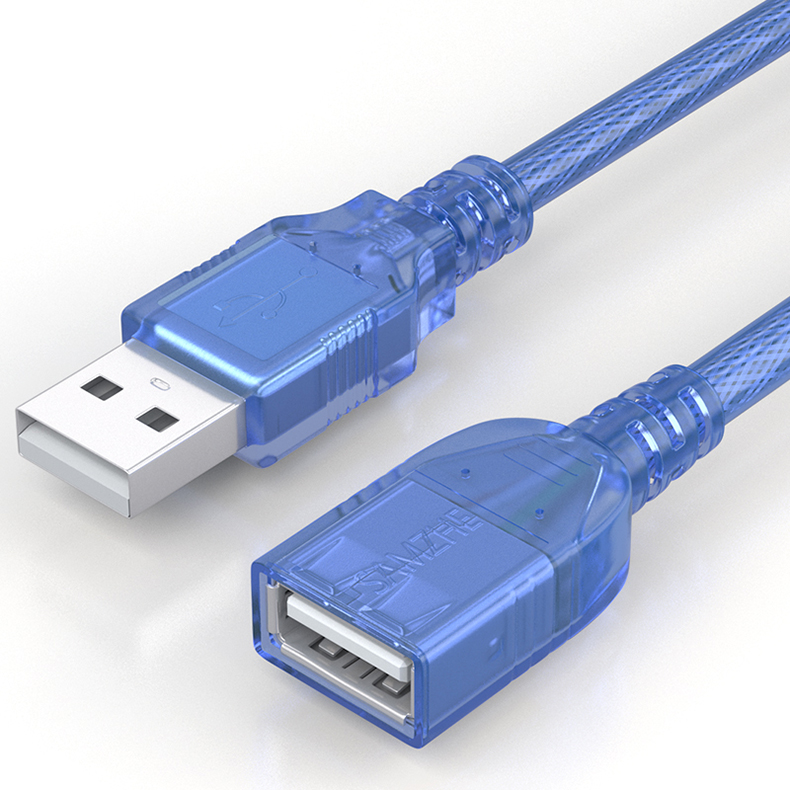 山泽 SAMZHE USB延长线usb2.0数据连接线公对母 TML15 1.5米 AM/AF电脑U盘鼠标键盘读卡器加长线透明蓝