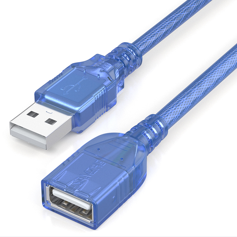 山泽 SAMZHE USB延长线usb2.0数据连接线公对母 TML15 1.5米 AM/AF电脑U盘鼠标键盘读卡器加长线透明蓝