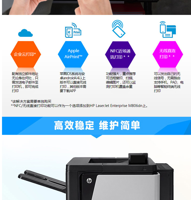 惠普 HP A3黑白激光打印机 LaserJet Enterprise M806dn  (标配一年上门保修)