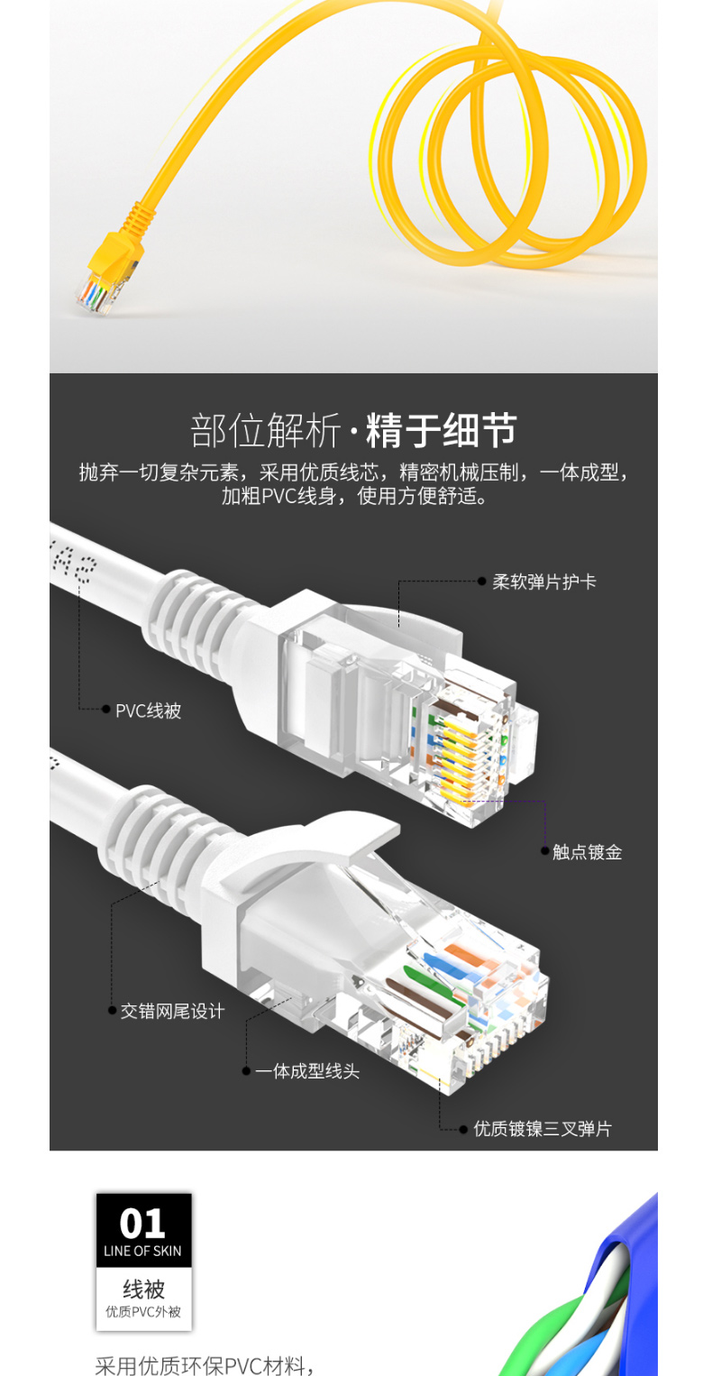 山泽 SAMZHE 超五类网线 SZW-1030 工程级高速CAT5e类百兆电脑网络连接跳线 成品网线 蓝色 3米 