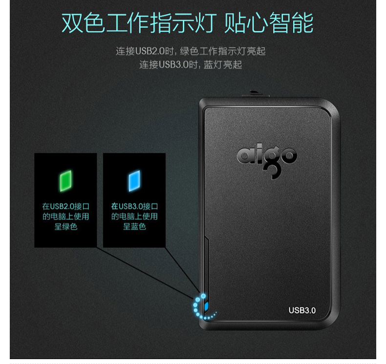 爱国者 aigo 移动硬盘 HD806 1T (黑) USB3.0 2.5英寸