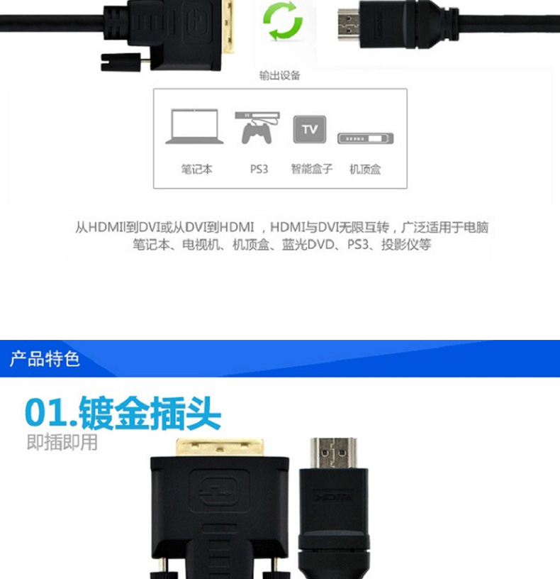 酷比客 L-CUBIC 转接线 LCCPECDVI2HDMI DVI转HDMI线 3M (黑色)
