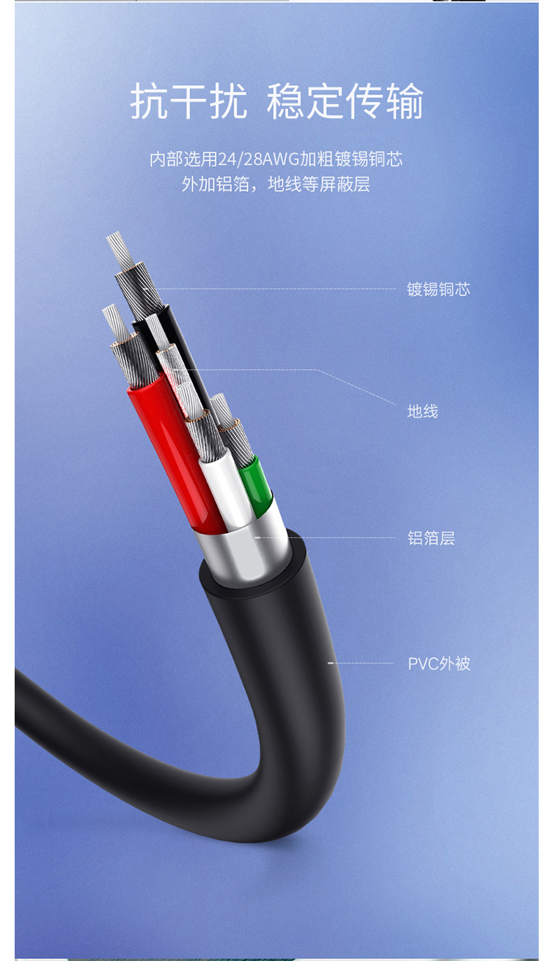 绿联 UGREEN 数据线 10354 0.5米 USB2.0转Mini 数据线 