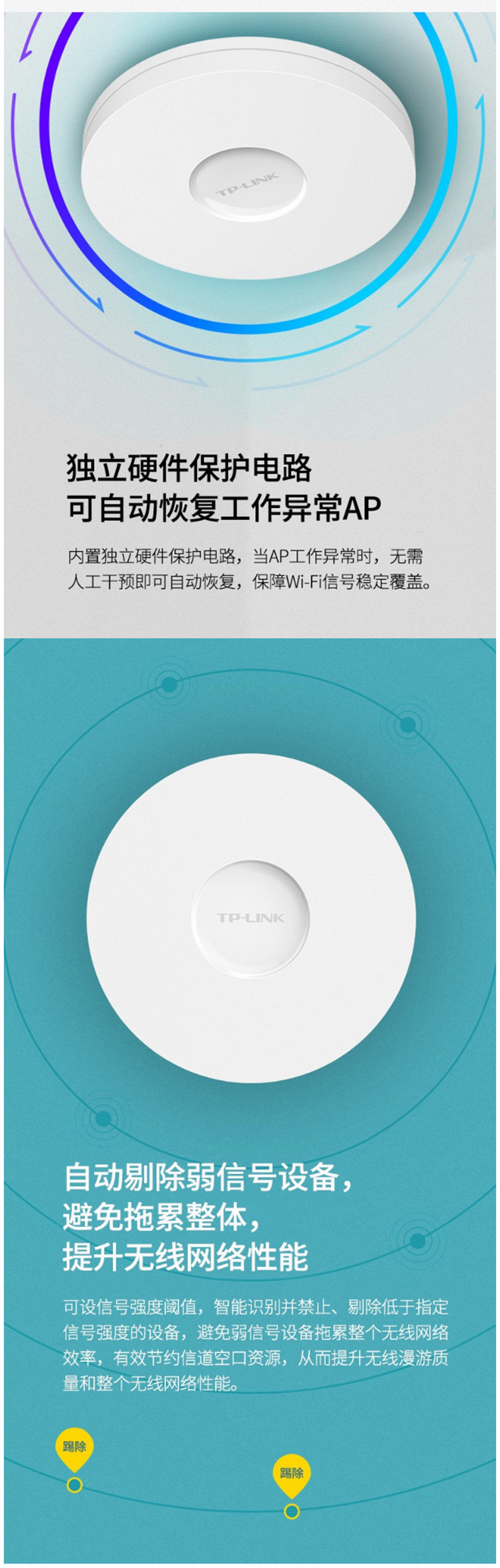 普联 TP-LINK AP TL-AP1907GC-PoE/DC  室内5G双频无线吸顶式 千兆无线WIFI接入点 无缝漫游大范围覆盖 双频1900M