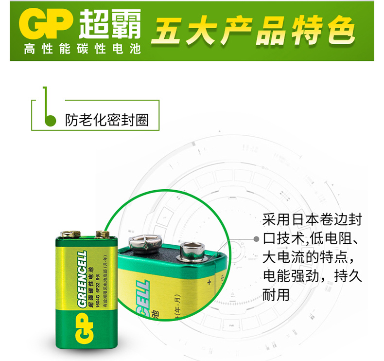 超霸 GP 碳性电池 1604G-S1 9V  1节/卡 (工业版)