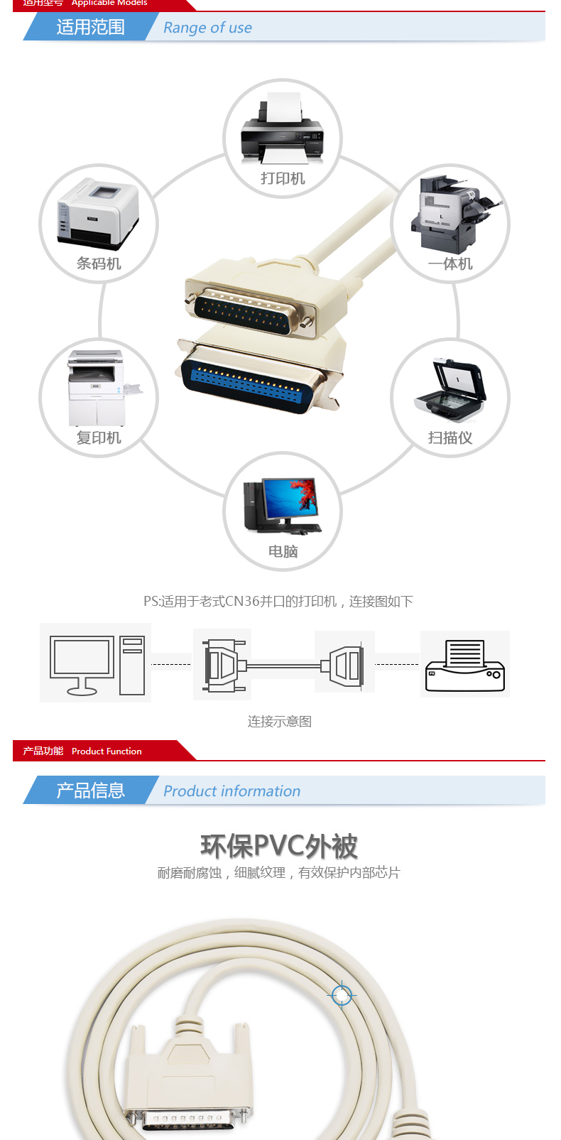 山泽 SAMZHE 并口打印数据线 HK-996 DB25针转CN36针 1.5米 