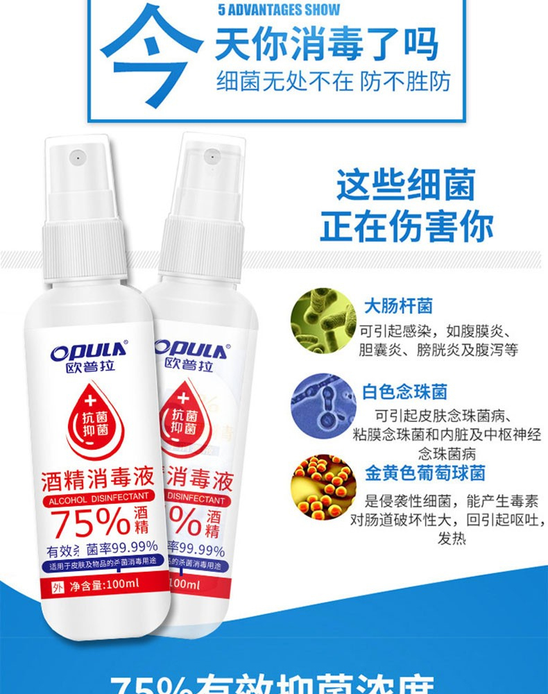 欧普拉 酒精消毒液喷雾 100ml/瓶  100瓶/箱