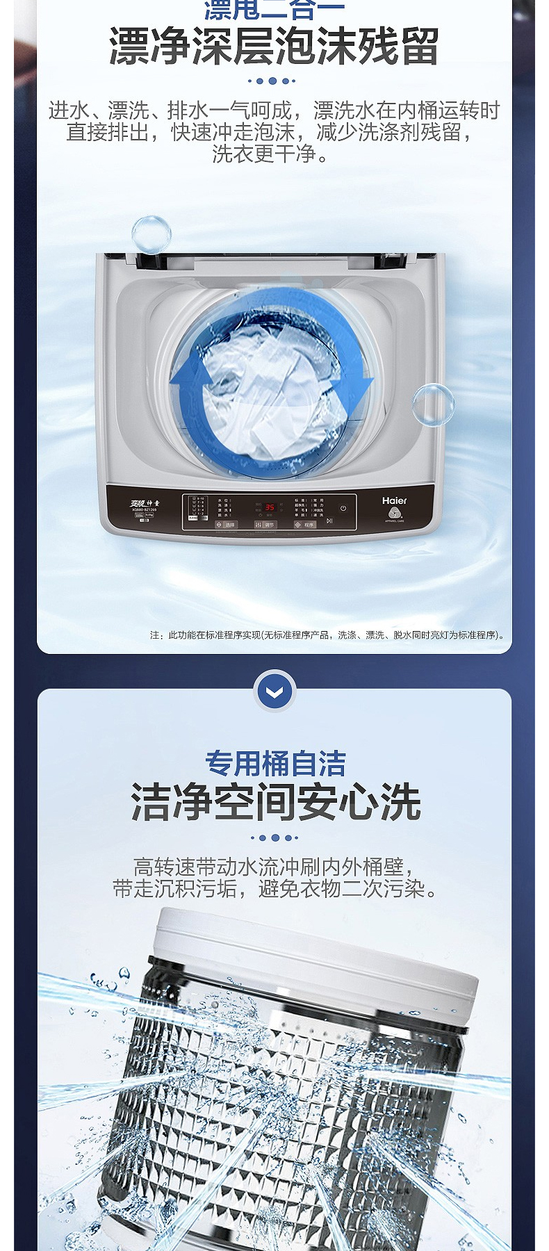 海尔 Haier 全自动直驱变频波轮洗衣机 XQB80-BZ1269 8KG (银色) 全国大部分地区含运(偏远地区加收运费，详询客服)