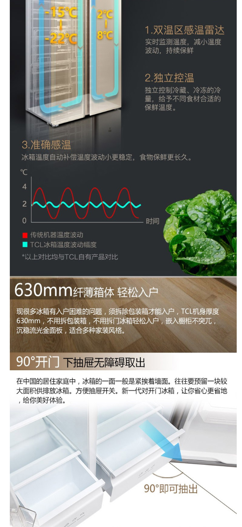 TCL 风冷无霜对开门冰箱 BCD-509WEFA1 509L (流光金) 全国大部分地区含运(偏远地区加收运费，详询客服)