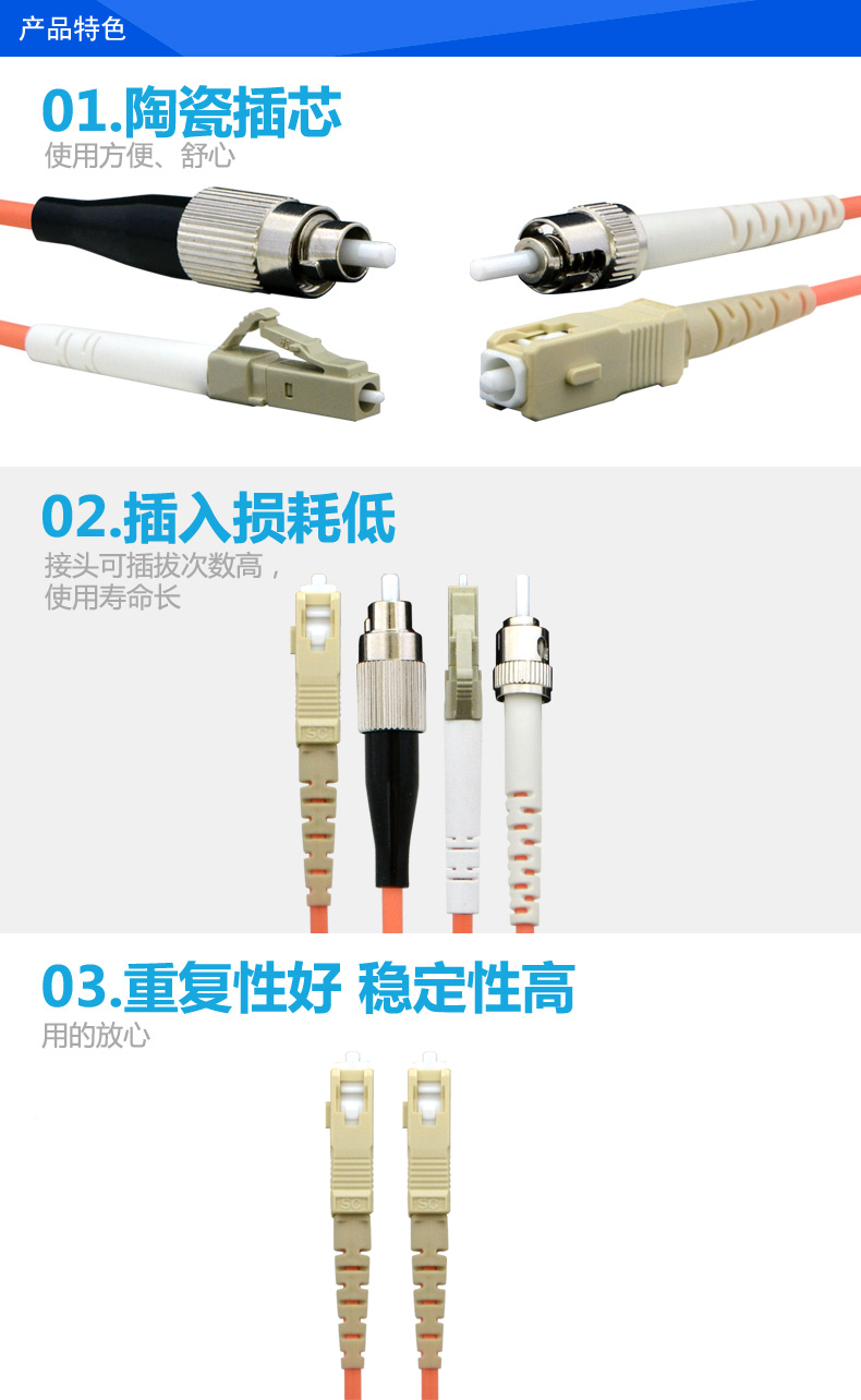 酷比客 L-CUBIC 多模单芯千兆光纤跳线 LCFMLCSTOR-5M LC-ST 橙色 5米 