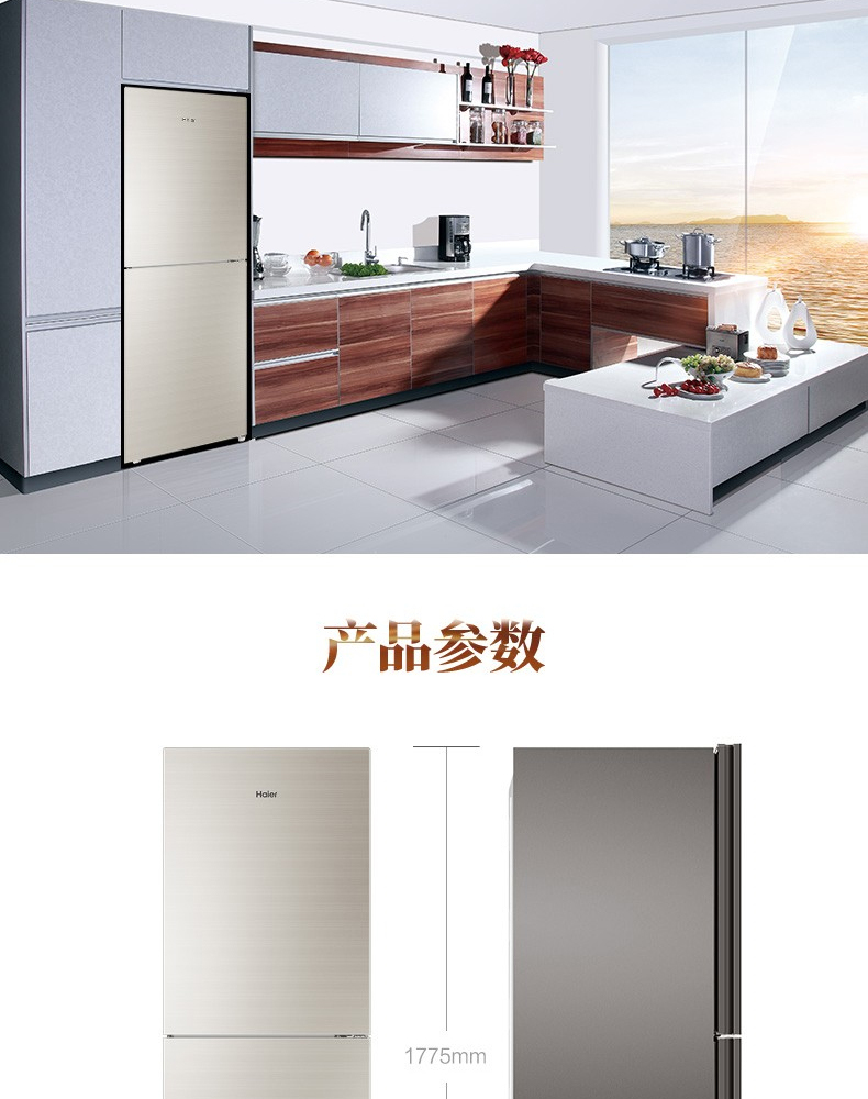 海尔 Haier 风冷无霜 变频 双门冰箱 BCD-309WMCO 309L (轻奢金) 全国大部分地区含运(偏远地区加收运费，详询客服)