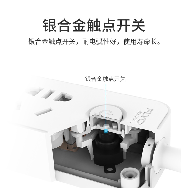 飞科 FLYCO 新国标插座/插线板/插排/排插/接线板/拖线板 FS2001  白色3usb接口+3孔1.8米带安全保护门