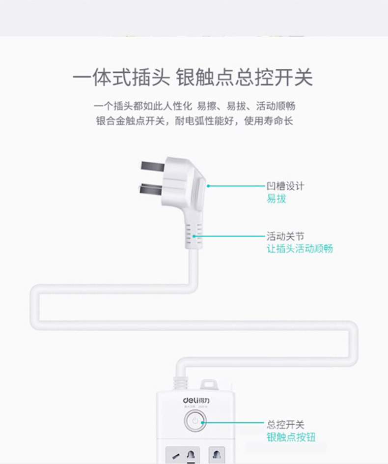 得力 deli 插排 18214 (白色) 5米8位