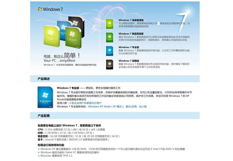 微软 Microsoft 操作系统中文专业版 Windows7 