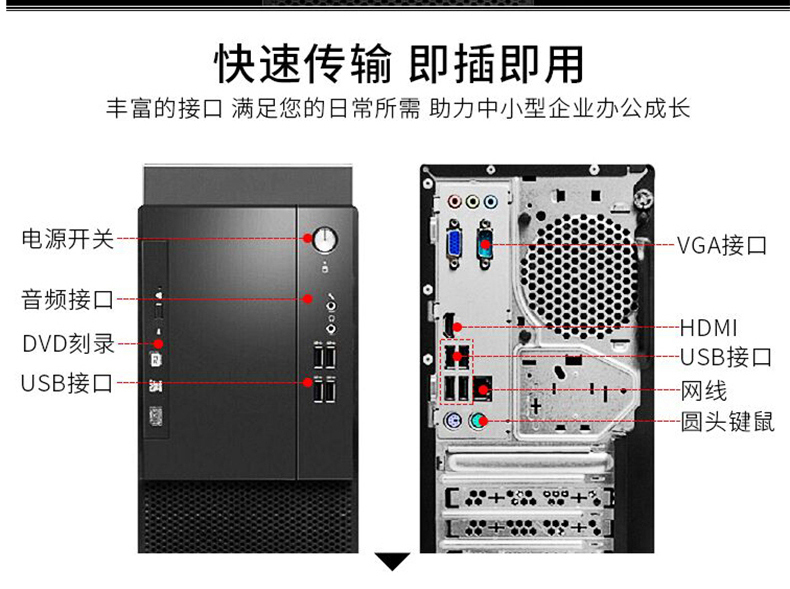 联想 lenovo 台式电脑 M415 (黑色) 台式电脑+显示器+键鼠套 I5-7500/8G/1T无光驱/DOS/串口PCI/21.5WLED/B250/15升机