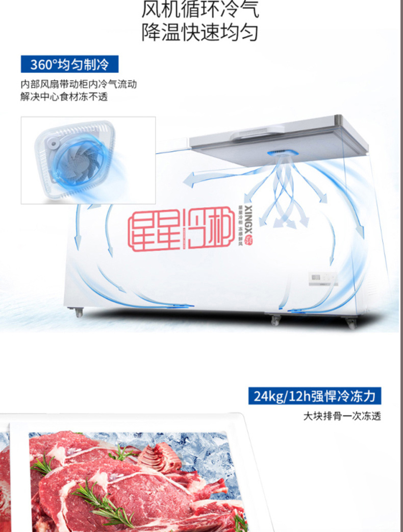星星 XINGX 冷藏冷冻冰柜 BD/BC-718G 718升 (白色) 冷柜*1 大冰柜商用保鲜冷冻转换冰柜