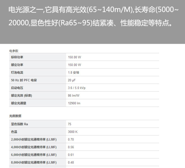 欧司朗 OSRAM 金卤灯灯泡 HQI-E 150W/N E27 