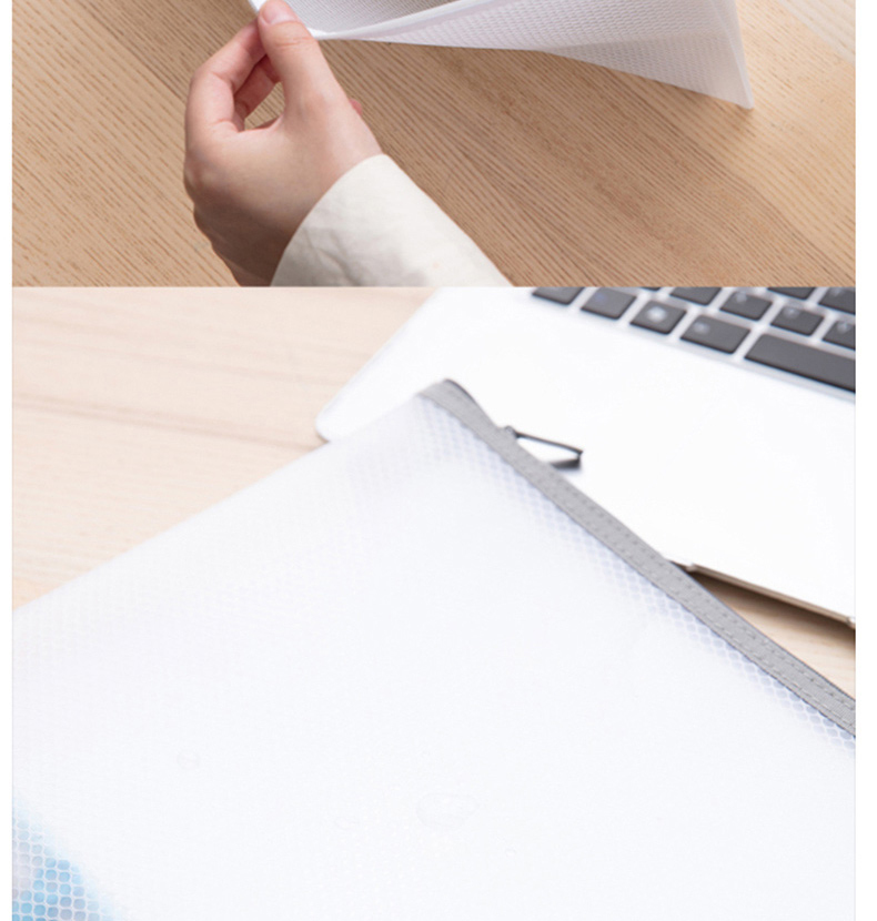 得力 deli 拉链袋网格透明文件袋 EVA环保材质文件袋 办公用品 A4 透明六角格 白色 5690 340*250 