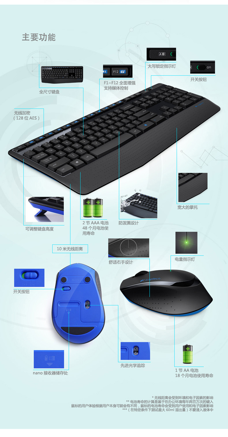 罗技 Logitech 键盘 MK345 (黑色)