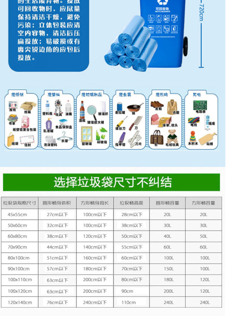 敏胤 垃圾袋 MYL-6612 120*140 (蓝色) (20PC) 强韧型分类垃圾袋 可回收