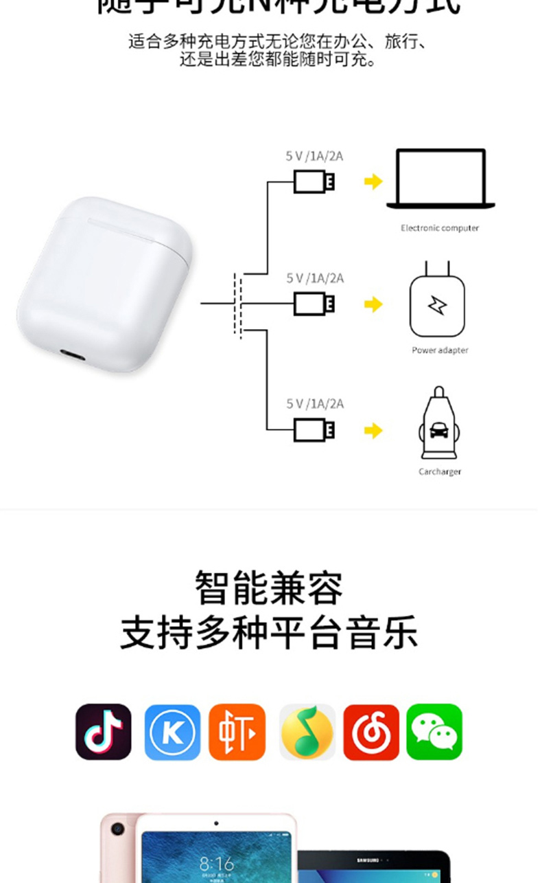 首佩 蓝牙耳机 T2 (白色)