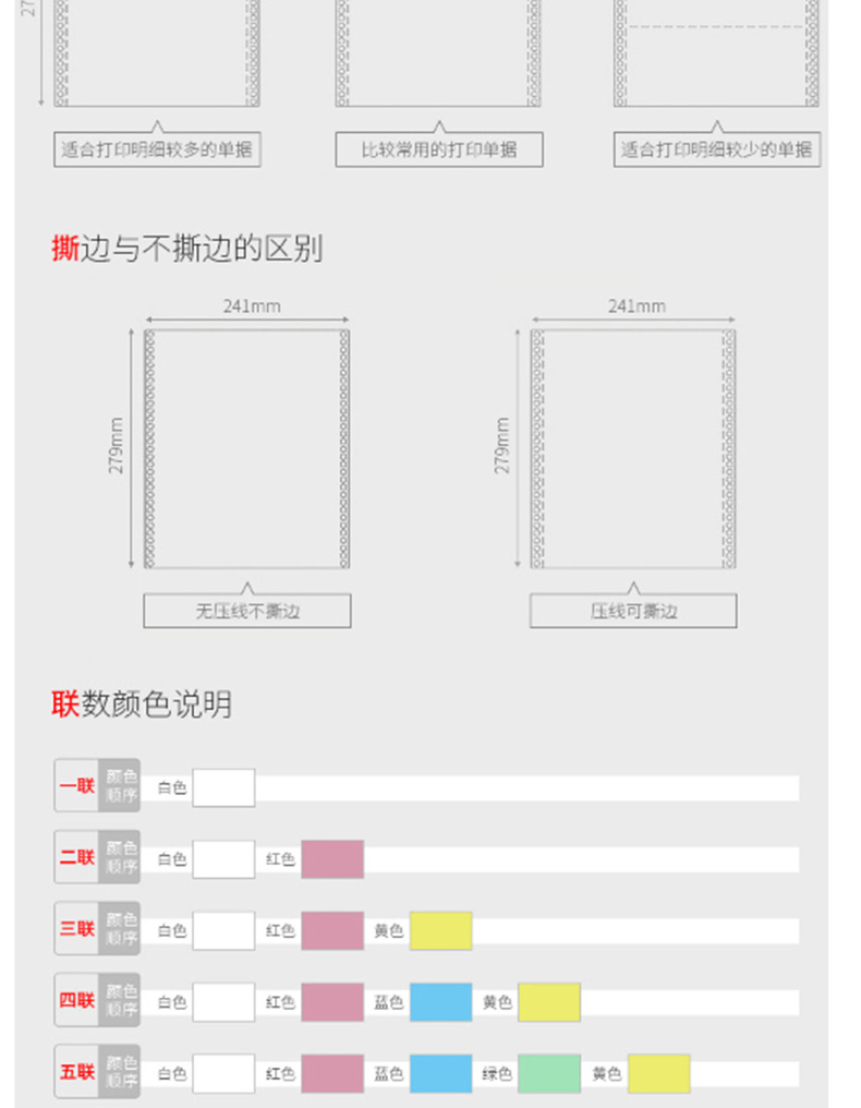 绿天章 三联整张打印纸 241-3S 80列 撕边 (白红黄) 1000页/箱 彩色针式电脑打印纸