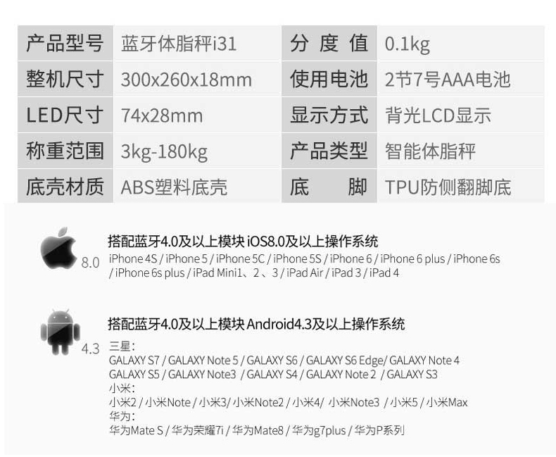 沃莱 ICOMON 智能体脂秤 I31  500个起订