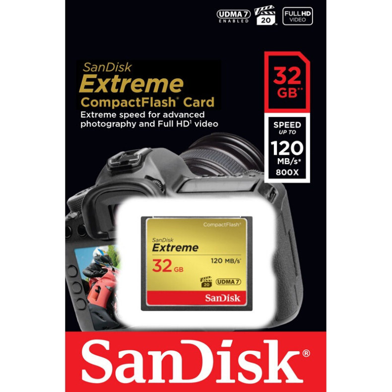 闪迪 SanDisk CF(CompactFlash)存储卡 SDCFXSB-032G-Z46 32GB  中高端单反相机内存卡 UDMA7 至尊极速版 读速120MB/s