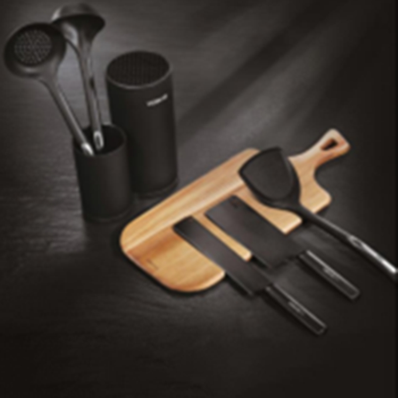 沃生 酷黑4+3厨具系列 刀具七件套 VSD0177  含切菜刀 瓜果刀 锅铲 漏勺 汤勺 菜板 刀座