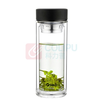 清水 双层带盖玻璃水杯 802.