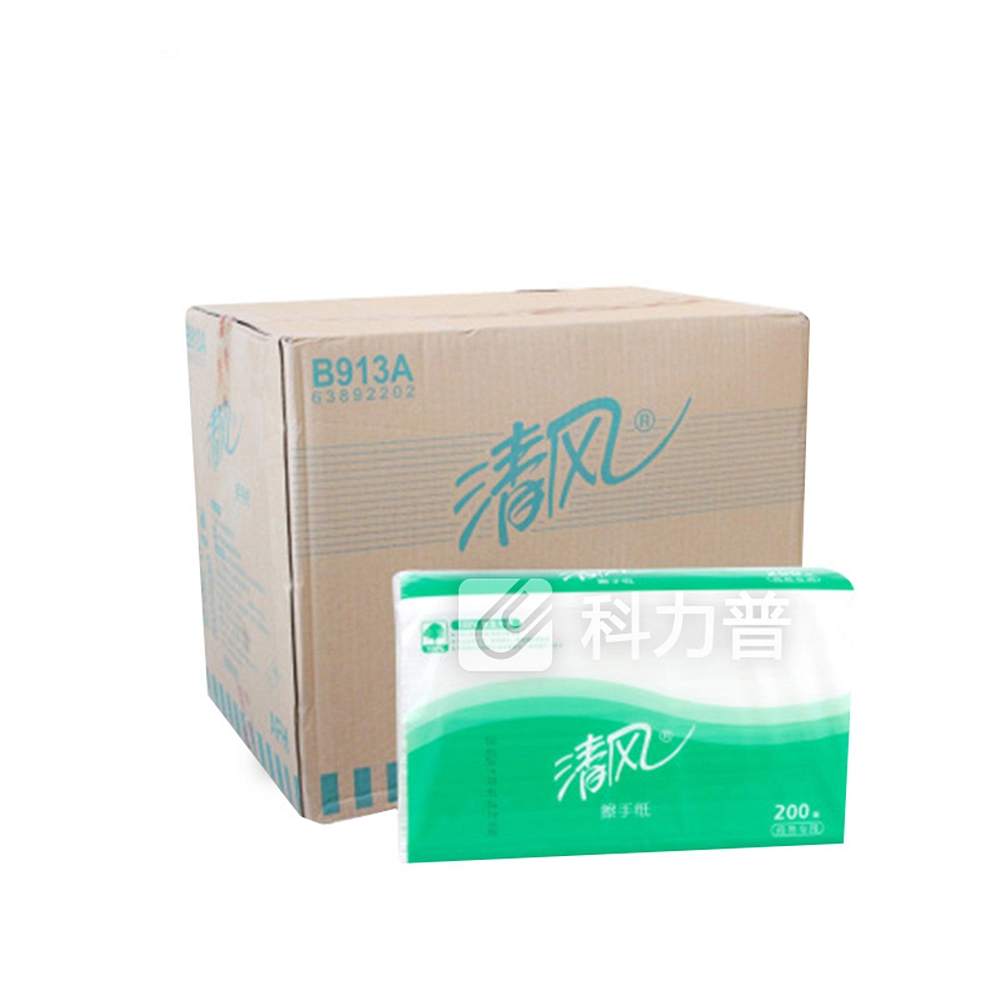 清风breeze 折叠式擦手纸 单层三折 b913a 200抽/包 20包/箱 (大包装)