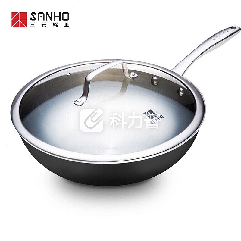三禾(sanho)炒锅 30cm无涂层快热不锈钢炒菜锅燃气煤气电磁炉通用锅具 太极聚温钢CGS3002-3 中餐厅同款