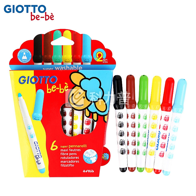 GIOTTO be-be奇多贝贝儿童水彩笔6色幼儿园粗杆水溶性绘画笔学生可水洗466600
