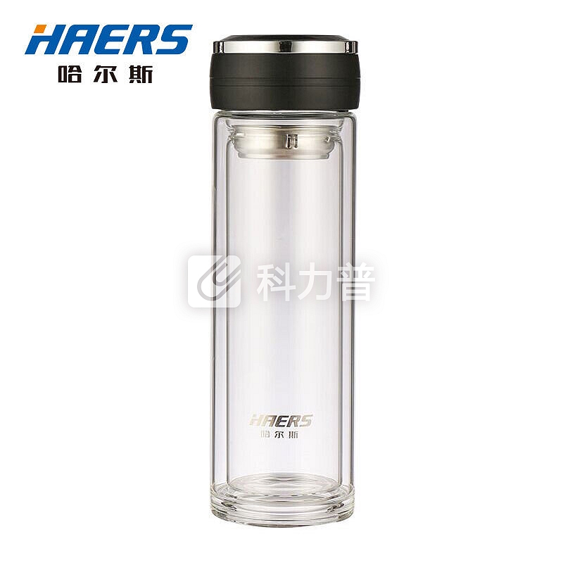 哈尔斯双层玻璃杯 茶水分离杯商务车载杯子男办公室泡茶杯过滤水杯 经典320ml 雅黑