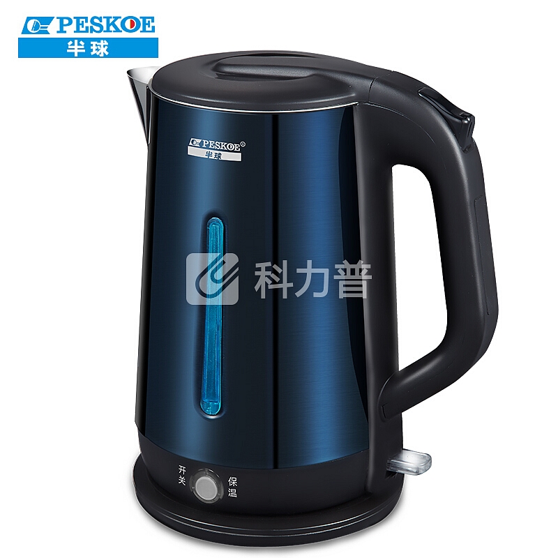 半球(Peskoe)电水壶 304不锈钢电热水壶 1.8L烧水壶 无缝内胆PTC保温 双层防烫彩钢BW730-B