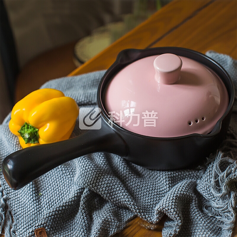 乐享 小奶锅陶瓷煲汤砂锅煮奶热奶不粘锅雪平锅1000ml婴儿辅食锅 粉色