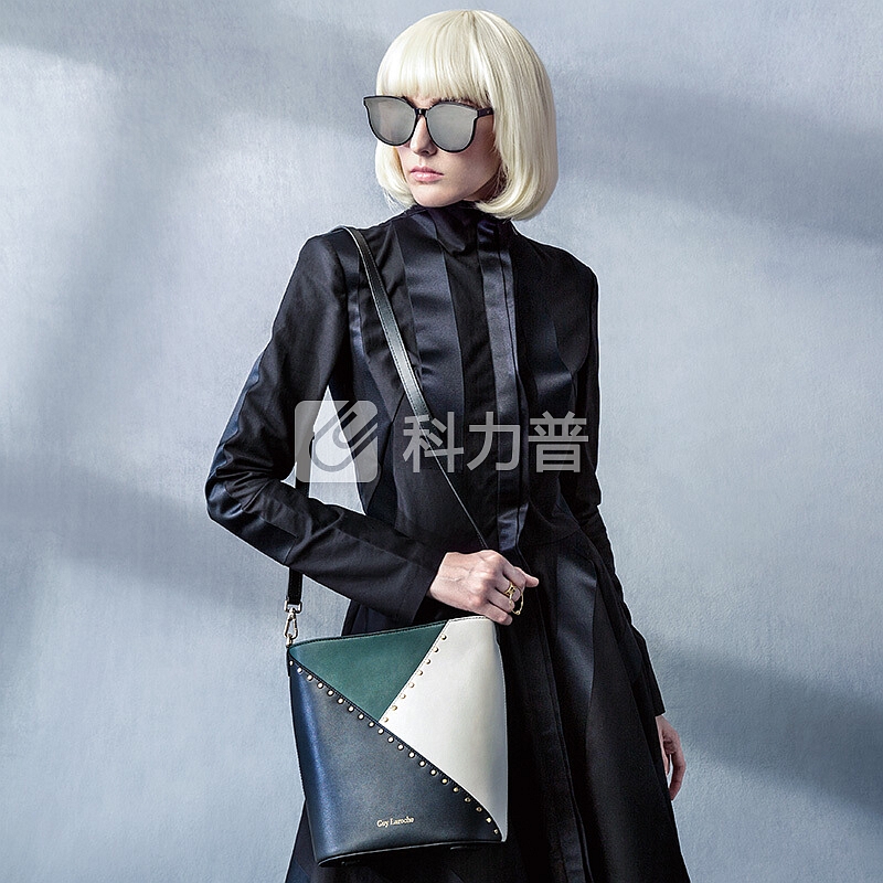 姬龙雪 guy laroche女包 欧美时尚牛皮托特包拼接大容量单肩包女斜挎包女士包包GS11682072-01黑色小款