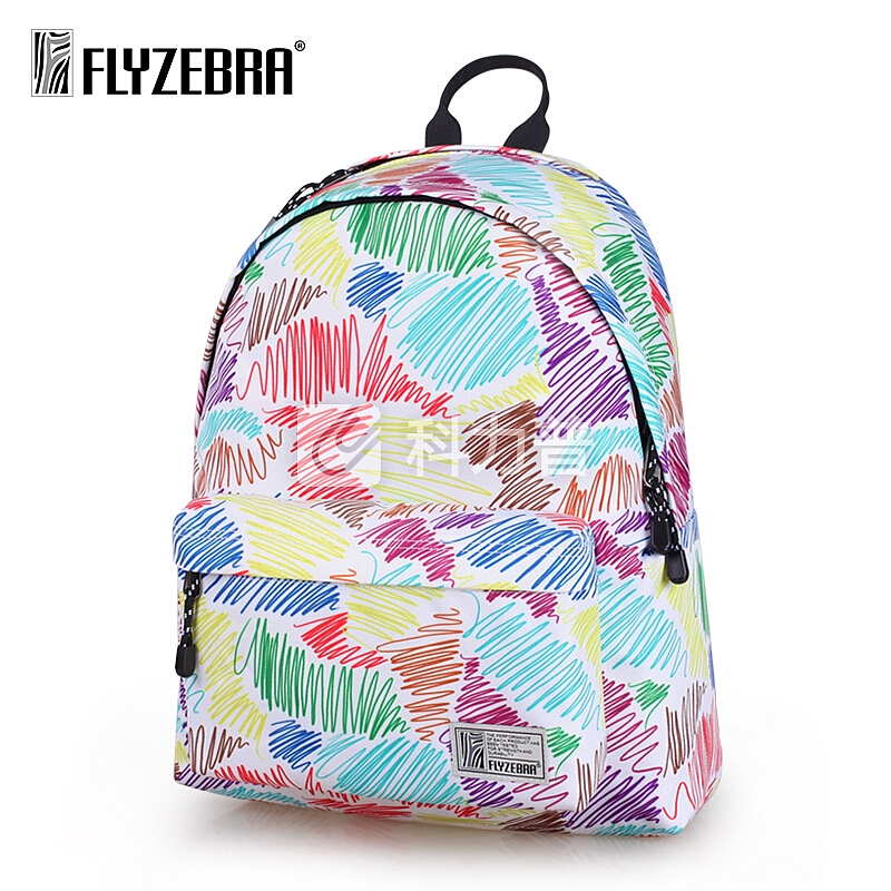 飞斑马 FLYZEBRA 双肩包女韩版潮旅行背包男印花学院风书包中学生休闲电脑包FBB0014-16彩线涂鸦