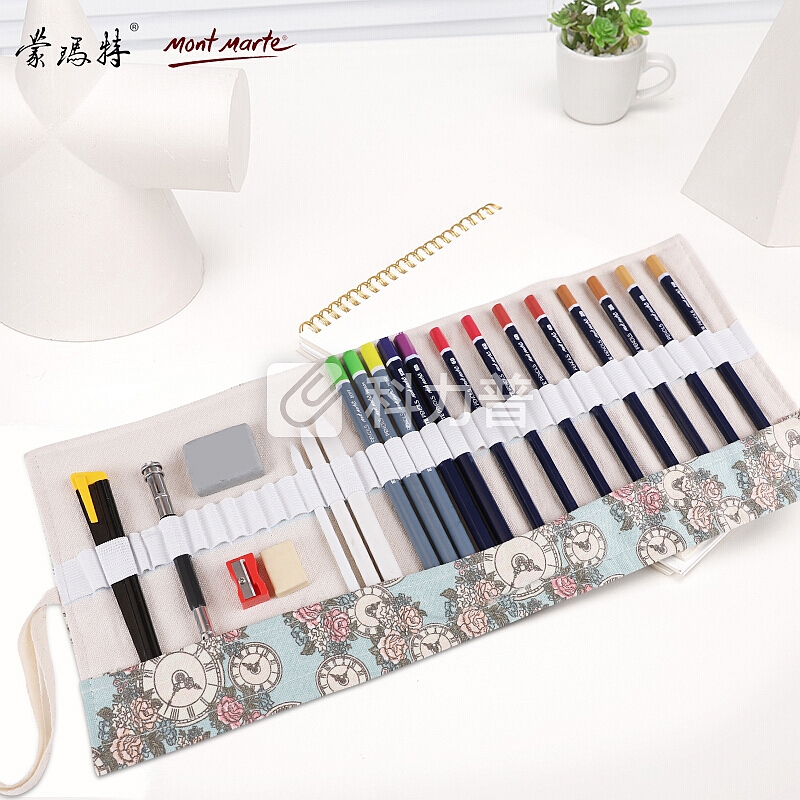澳洲蒙玛特 Mont Marte 22件素描铅笔套装 美术绘画工具铅笔 可塑橡皮炭笔玫瑰时钟笔帘 QBTZ0003