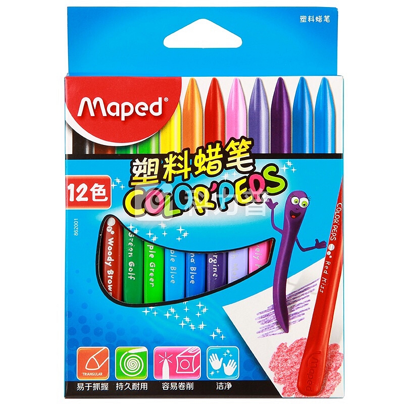 马培德(Maped)CH862001 可卷削两头用色塑料蜡笔12色彩盒装