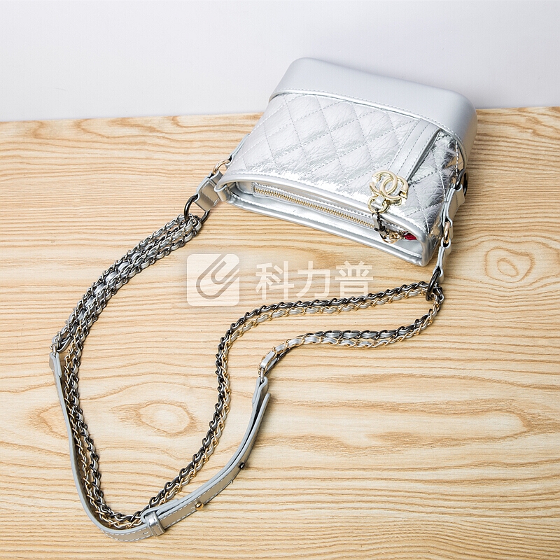 新品2018新款菱格链条包韩版小香风真皮女包单肩斜挎包女小包包流浪包 小号纯银色